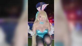 Curvy Big Boobs Cosplay Babe Outdoor Teasing As Bunny Leaked Video