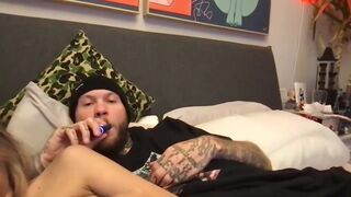 Tattooed Guy Exposes Her Girlfriend's Curvy Tits In Live Chat Video