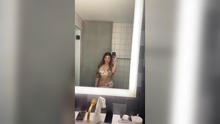 Hot Fit Asian Babe Showing Her Bouncy Boobs in Mirror Video