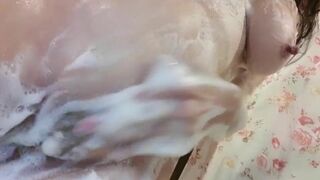 Asian Sexy Busty Girl Teasing Her Soaped Pussy While Showering Video