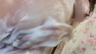 Busty Asian Teasing Her Pussy While SHowering Video