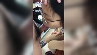 Asian in Glasses Give Blowjob For Bf Video