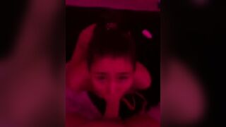 Slutty Asian Gf Sucking His Hard Cock in a Red Room Video