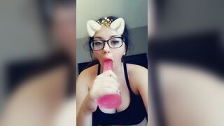 Asian Nerdy Girl Teasing With A Big Dildo Solo In Room Video