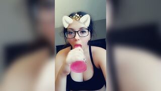 Asian Nerdy Girl Teasing With A Big Dildo Solo In Room Video