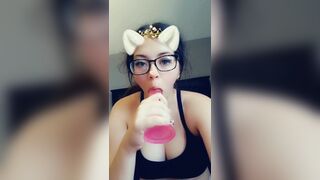 Asian Nerdy Girl Teasing With A Big Dildo Solo In Room Video