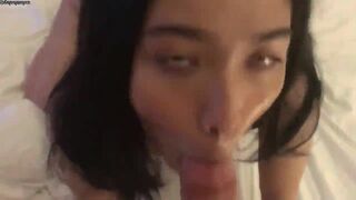 Horny Asian Slut Sucks His Cock Hard and Swallows all Cum Video