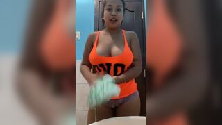 Chubby Ebony Flashing Her Juicy Huge Tits Video