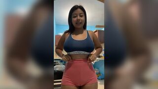 Busty Asian Babe In Tight Pants Showing Off Her Tits In Kitchen Video