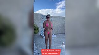LoiraPraiana Busty Milf In a Bikini Showering On a Sunny Day Tiktok Video