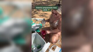 LoiraPraiana Sexy Milf Drinking While Flashing Her Tits Near Sea Tiktok Video