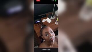 Ebony Chick Gets Her Face Covered With Hot Cumshot From Bf Video