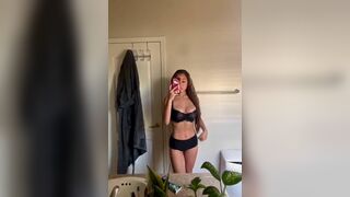 Horny Pretty Asian Girl Friend With Sexy Black Bra Mirror Selfie Cam Video