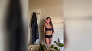 Horny Pretty Asian Girl Friend With Sexy Black Bra Mirror Selfie Cam Video