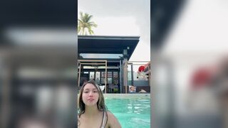 Beautiful Amateur Asian Babe With White Bra At The Swimpool Cam Video