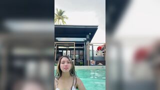 Beautiful Amateur Asian Babe With White Bra At The Swimpool Cam Video