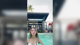 Beautiful Amateur Asian Babe With White Bra At The Swimpool Cam Video