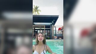 Beautiful Amateur Asian Babe With White Bra At The Swimpool Cam Video