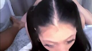 Gorgeous Amateur Asian Babe Sucking A Big Black Cock Hard