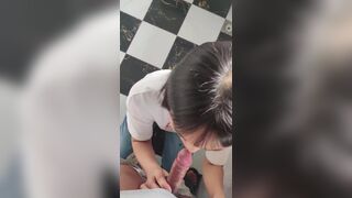 Asian teen Going For a Quickie On Knees Blowjob Video