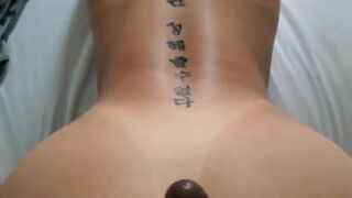 Asian Getting Hammered On Bed in Doggystyle and Gets Cumshot On Booty Video