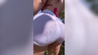 Asian Busty Babe Getting Herself Wet Outdoor Video