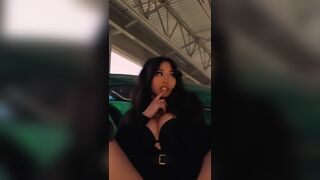 Sexy Asian Curvy Babe Shows Her Booty Cheeks In A Car Show