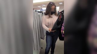 Curvy Boobs Mom Doing Shopping Wearing Seethrough Top Video