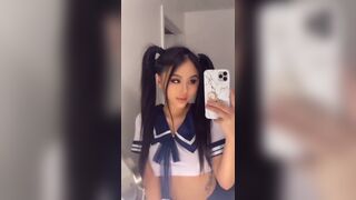 Pretty Asian in a School Outfit Showing Off On Cam Video