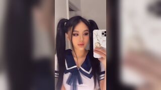 Pretty Asian in a School Outfit Showing Off On Cam Video