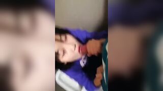 Cute Asian Girl Doing a Quick Blow In Bathroom Video