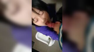 Cute Asian Girl Doing a Quick Blow In Bathroom Video