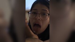 Asian Nerdy Gf Sucking Bf's Cock And Swallowing His Cum Video