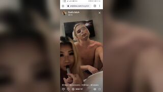 God's Bitch Horny Asian Blonde Slut Sucks His Hard Cock on bed While In a Live Video