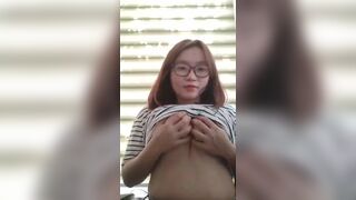 Asian Nerd Teasing Boobs and Rubs Pussy On Cam Leaked Video