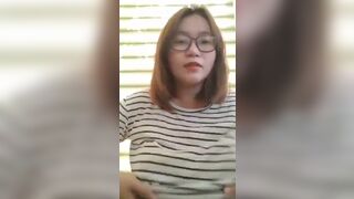 Asian Nerd Teasing Boobs and Rubs Pussy On Cam Leaked Video