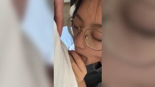 Asian Nerdy Amateur Tries Her Best with Blowjob Video