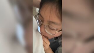 Asian Nerdy Amateur Tries Her Best with Blowjob Video
