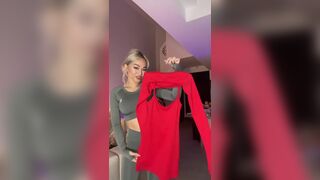 Pretty Blonde Asian Showing Off in Sexy Tight Outfits Video