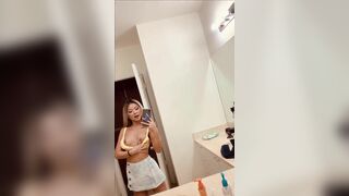 Blonde Asian Teen Exposing Herself on Mirror Video