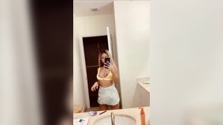 Blonde Asian Teen Exposing Herself on Mirror Video