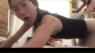 Asian Skinny Babe Showing Her Hairy Pussy and Tiny Tits While Naked in Live Video