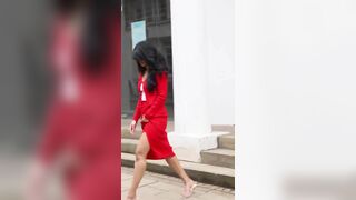 Sexy Model In Red Skirt Outdoor Video