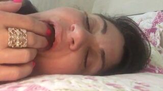 Horny Step Mom Licks Fingers and Teases Her Tits Leaked Video