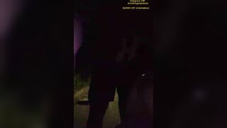 Slutty Milf Exposes Her Boobs and Booty On the Road In Night Video