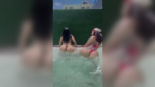 Zonaecuo Asian Babe Shaking Big Booty With Friend On Pool Tiktok Video
