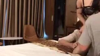 Horny Asian Slut Teasing With Two Massive White Cocks In A Hotel Room Video