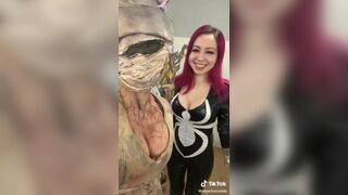 Olgachocolate Sexy Cosplayer Showing Her Bouncing Big Boobs While Jumping With her Friend Tiktok Video