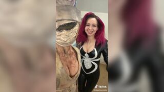 Olgachocolate Sexy Cosplayer Showing Her Bouncing Big Boobs While Jumping With her Friend Tiktok Video