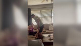 Hot Milf Got Juicy Booty Riding Hubby On Couch While Watching Tv Hidden Cam Video
